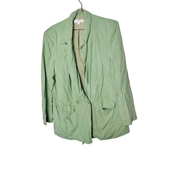 THAKOON COLLECTIVE Green Linen Blend Front Button Oversized Blazer Size 6 - Picture 7 of 14